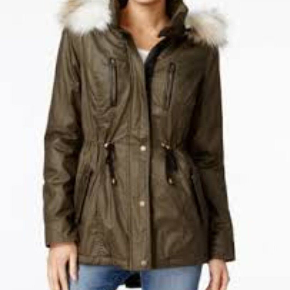 American Rag Olive Green Parka Jacket Faux Fur Trim Size Juniors XS